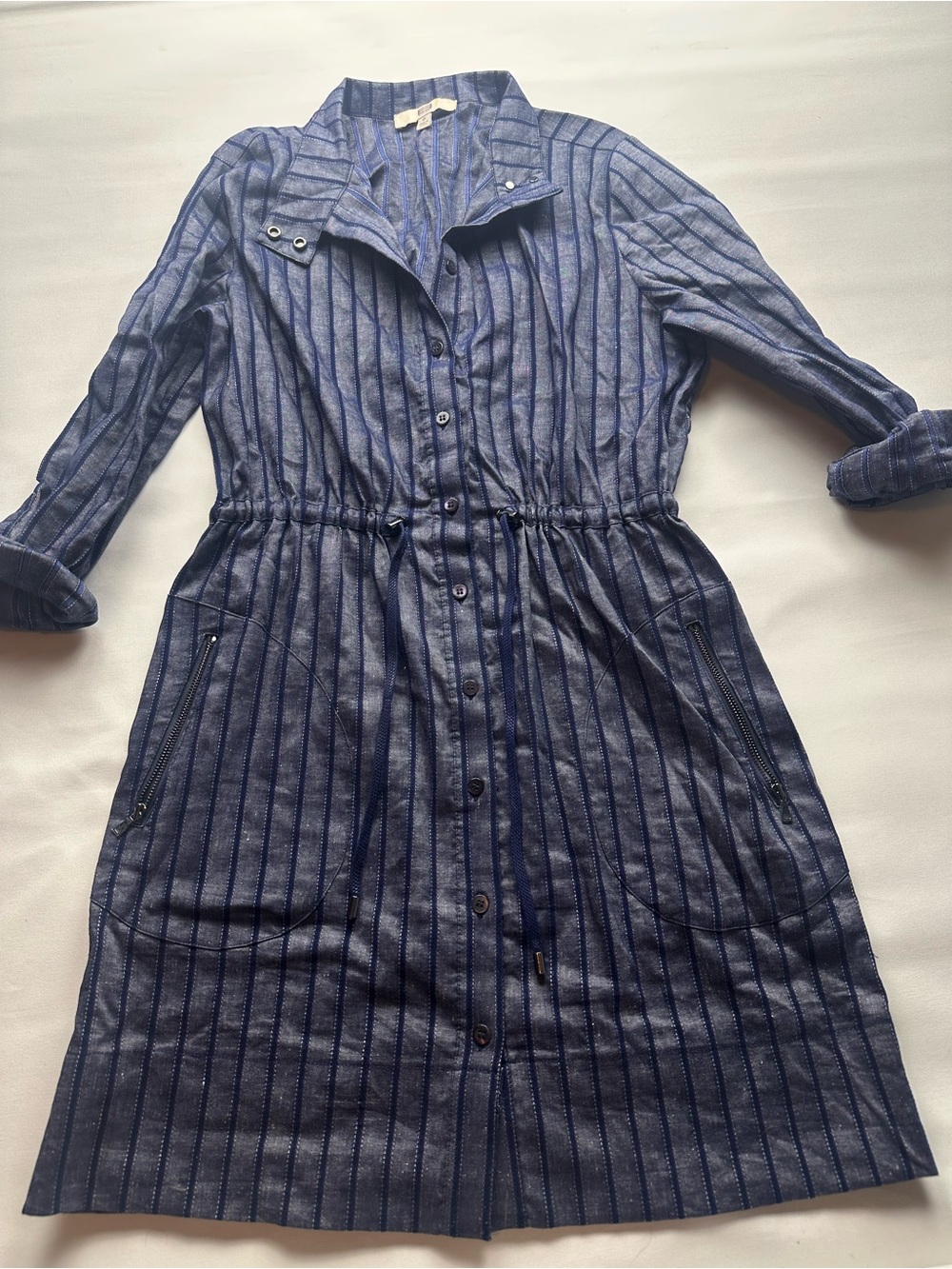Women’s Navy Blue Etcetera Striped Shirt Dress. Size 6